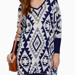 Tobi‎ Emmy Aztec Oversized Sweater S/M Blue Dolman